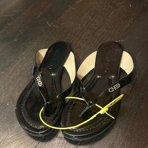 Jimmy Choo black patent leather sandals, size 35